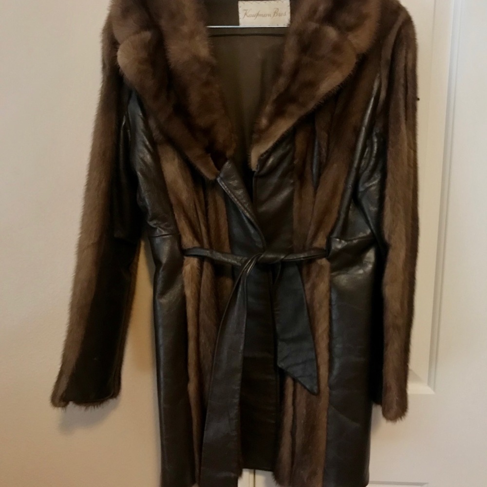 Real Mink Fur Coat w/ Beautiful Leather Trim